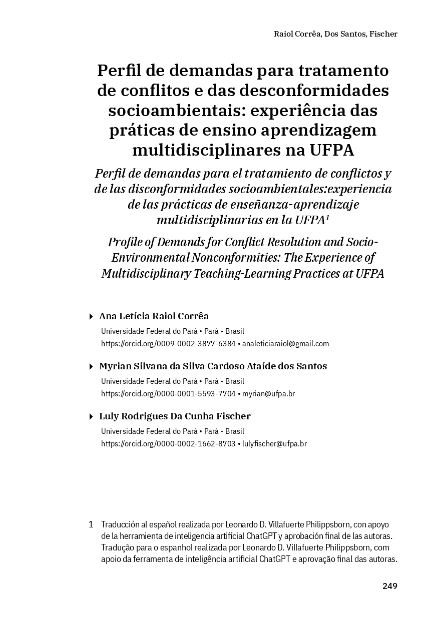 Portada Perfil de demandas para tratamento de conflitos e das  desconformidades socioambientais: experiência das práticas   de ensino aprendizagem multidisciplinares na UFPA