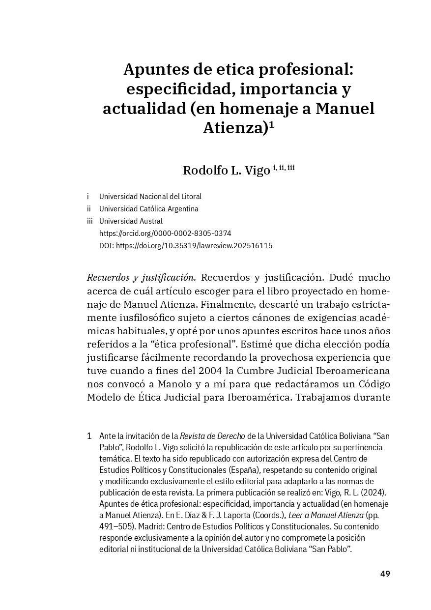 Apuntes de ética profesional: especificidad, importancia y actualidad (en homenaje a Manuel Atienza)