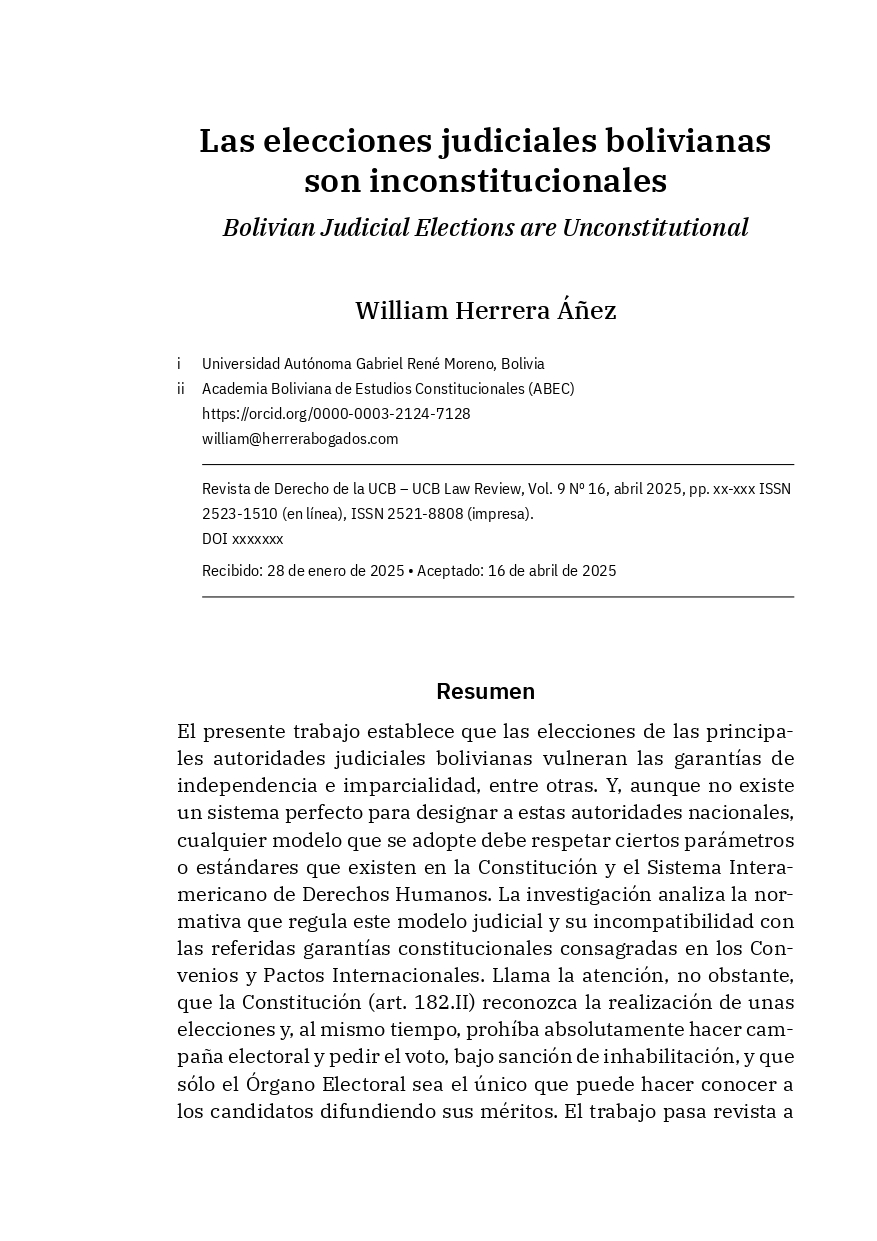 Las elecciones judiciales bolivianas son inconstitucionales- UCB Law Review