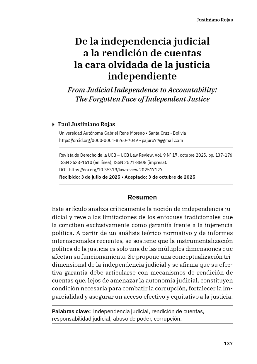 Portada De la independencia judicial a la rendición de cuentas la cara  olvidada de la justicia independiente