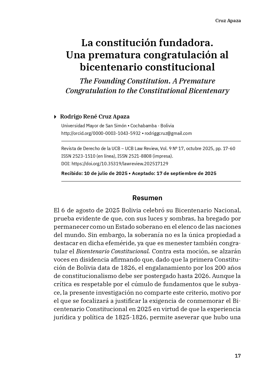 La constitución fundadora.  Una prematura congratulación al  bicentenario constitucional