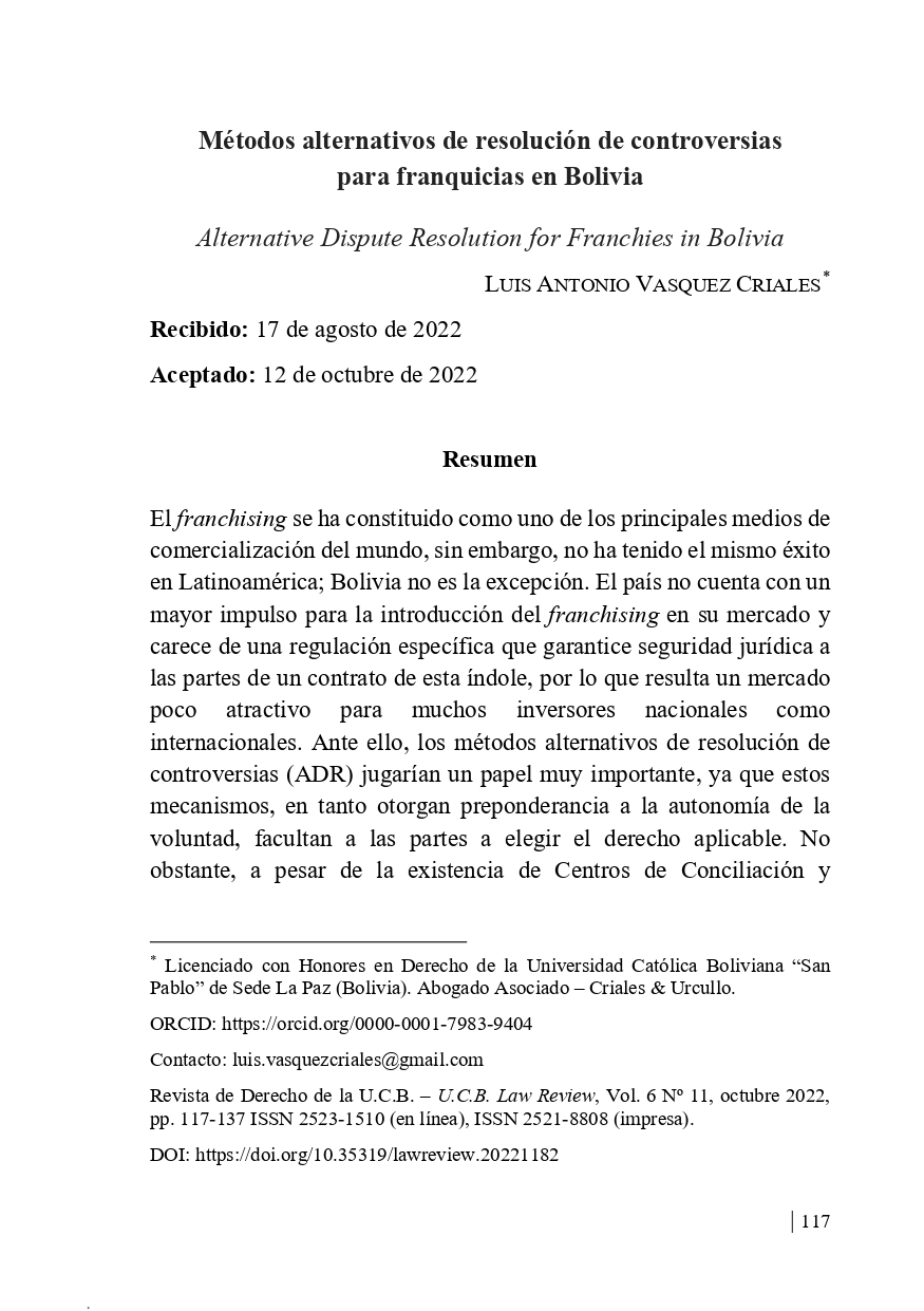 Métodos alternativos de resolución de controversias para franquicias en Bolivia