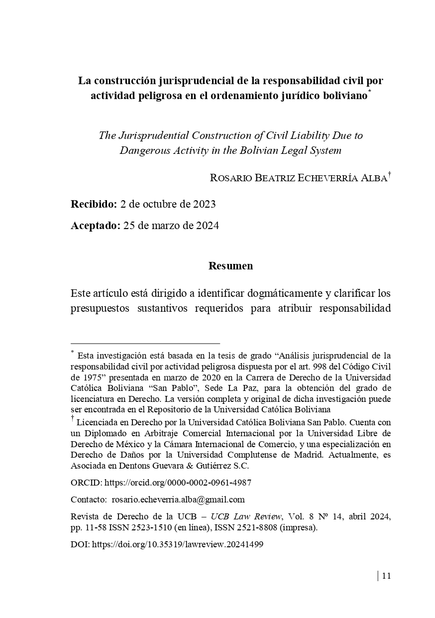 La construcción jurisprudencial de la responsabilidad civil por actividad peligrosa en el ordenamiento jurídico boliviano.